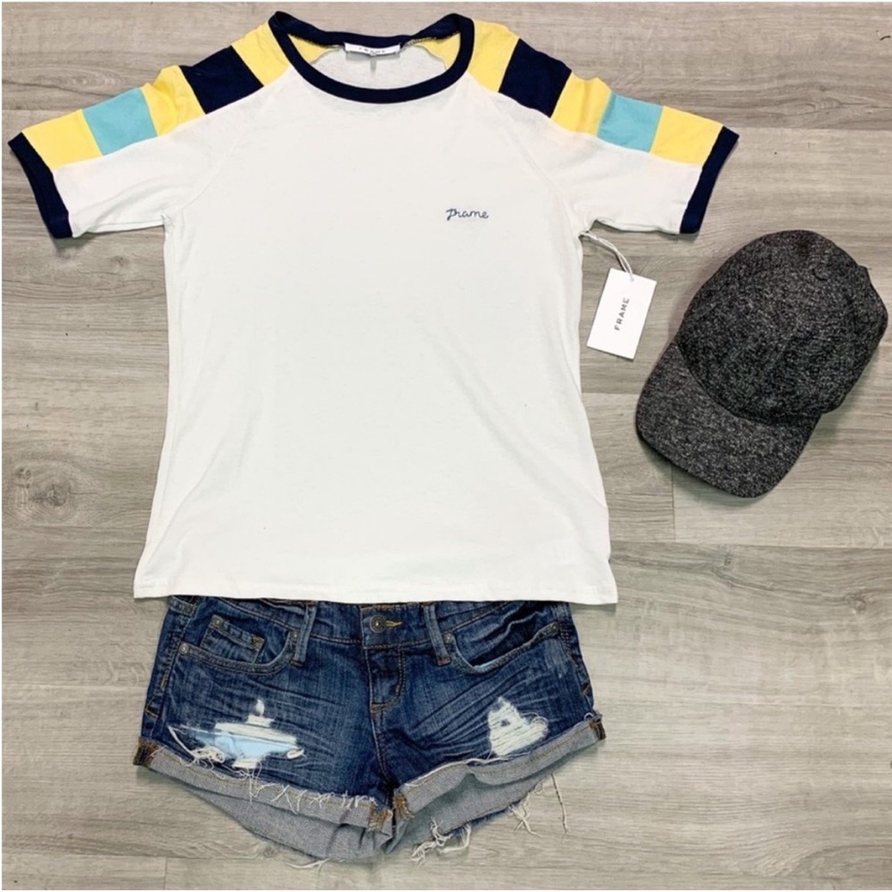 Frame Denim White and Blue Short Sleeve Tee